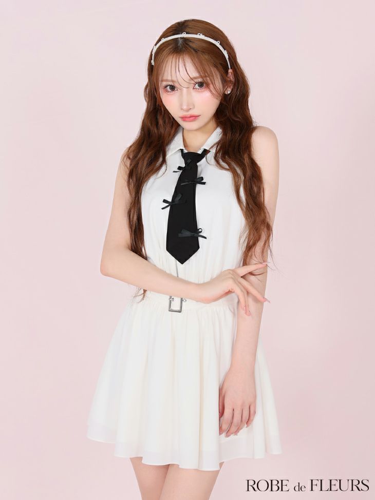 ROBE de FLEURS ローブドフルール リボンネクタイフレアミニキャバドレス fm3387