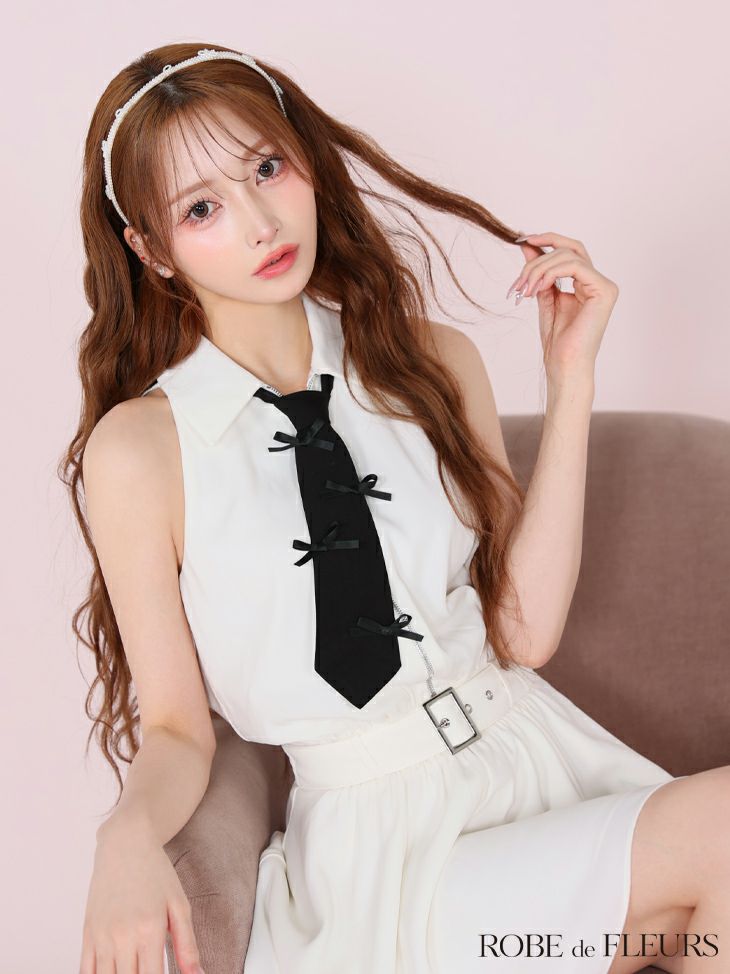 ROBE de FLEURS ローブドフルール リボンネクタイフレアミニキャバドレス fm3387