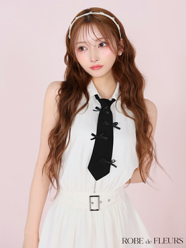 ROBE de FLEURS ローブドフルール リボンネクタイフレアミニキャバドレス fm3387