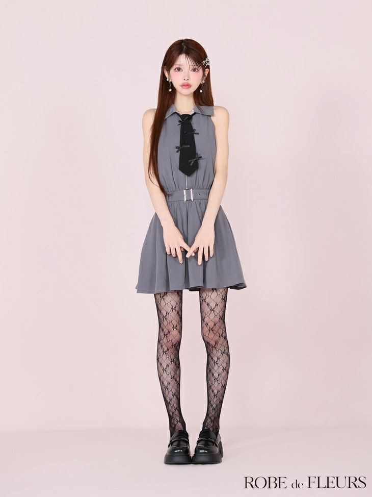 ROBE de FLEURS ローブドフルール リボンネクタイフレアミニキャバドレス fm3387