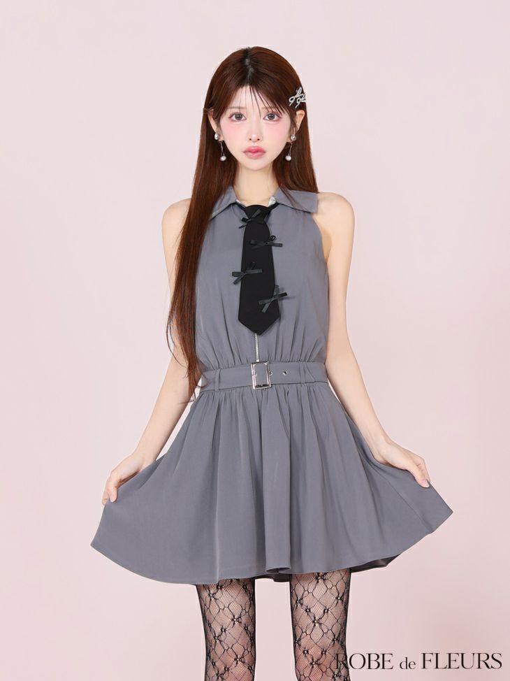 ROBE de FLEURS ローブドフルール リボンネクタイフレアミニキャバドレス fm3387