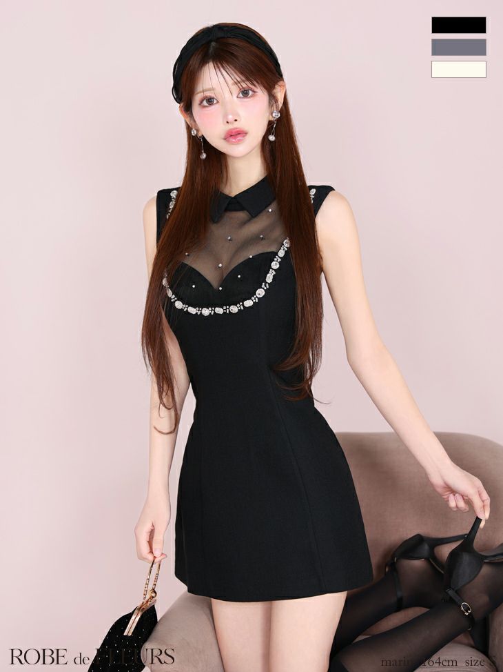 ROBE de FLEURS ローブドフルール ジューシアーチュールタイトミニキャバドレス fm3447