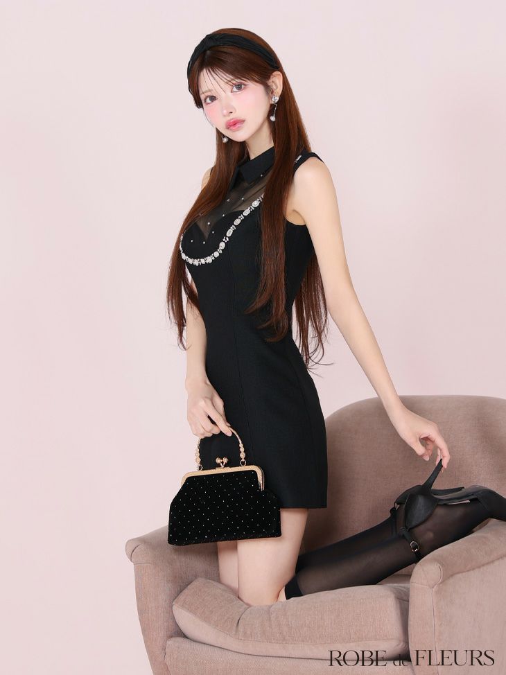 ROBE de FLEURS ローブドフルール ジューシアーチュールタイトミニキャバドレス fm3447