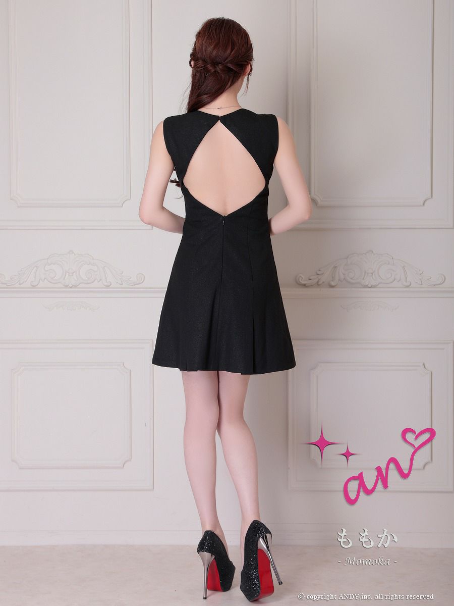 an アン ビジューカラー バックオープン プリーツスカート フレア ミニドレス ワンピース aoc-3874