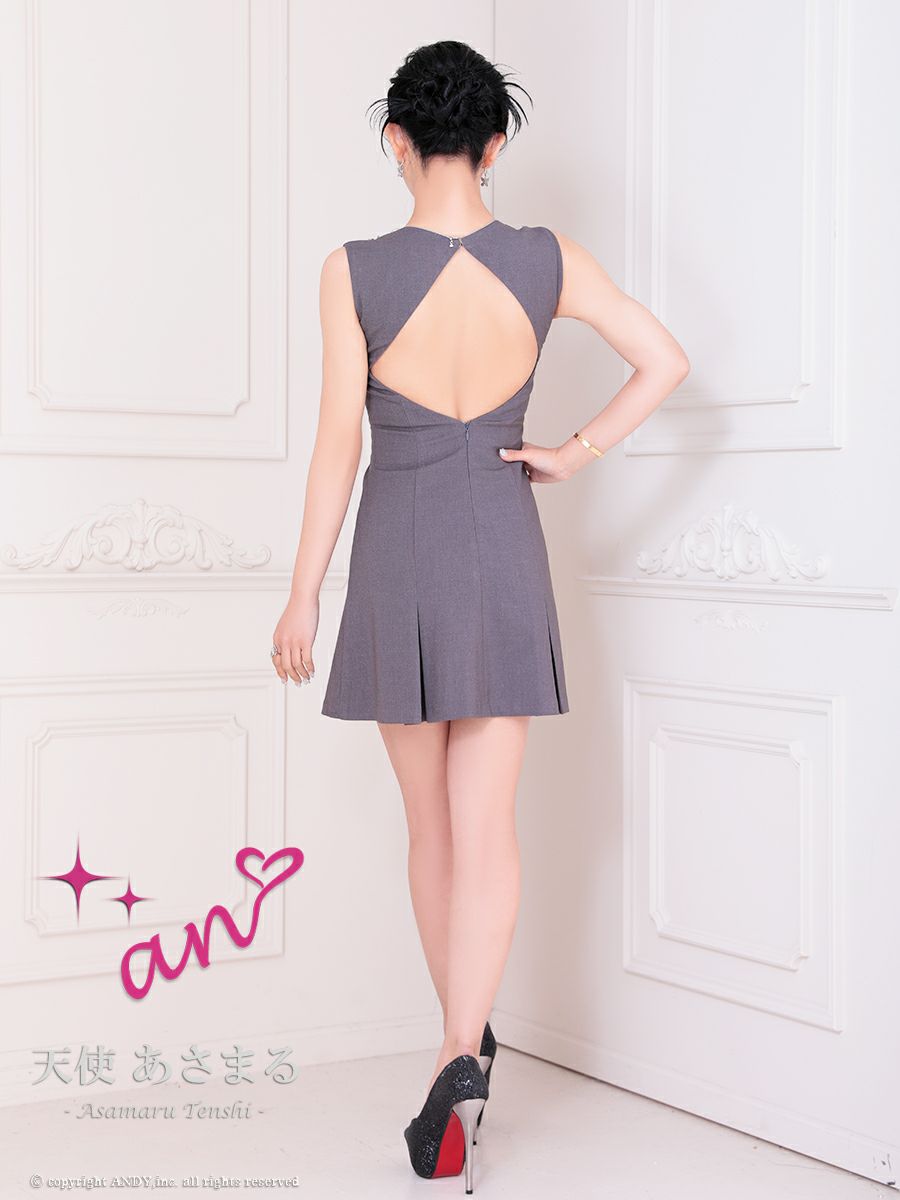 an アン ビジューカラー バックオープン プリーツスカート フレア ミニドレス ワンピース aoc-3874