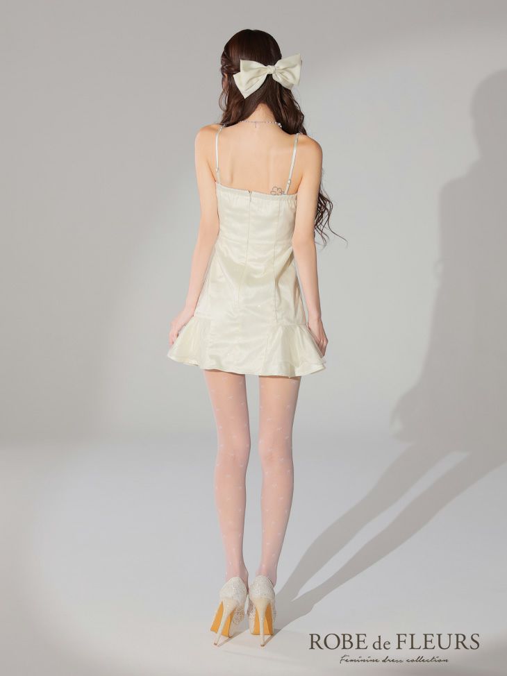 ROBE de FLEURS ローブドフルール ラメチュールサテンバストビジューミニキャバドレス fm3582