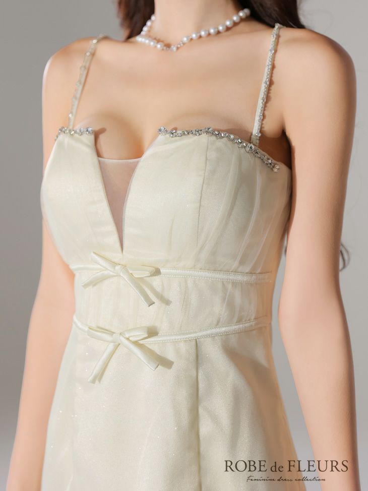 ROBE de FLEURS ローブドフルール ラメチュールサテンバストビジューミニキャバドレス fm3582