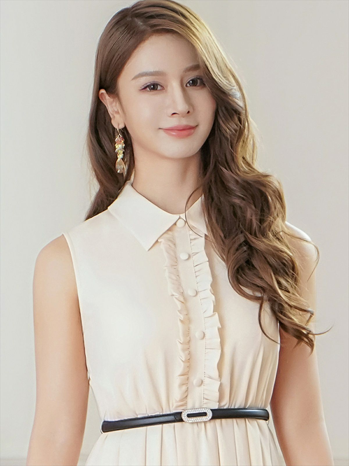 ERUKEI エルケイ ボタン・襟付き・Aライン・ノースリーブ・シフォン・ミディアムドレス・ワンピース ek-c23082