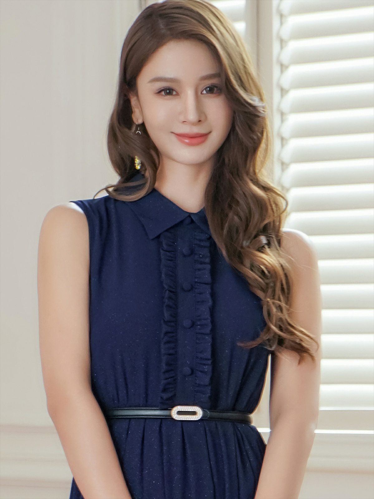 ERUKEI エルケイ ボタン・襟付き・Aライン・ノースリーブ・シフォン・ミディアムドレス・ワンピース ek-c23082