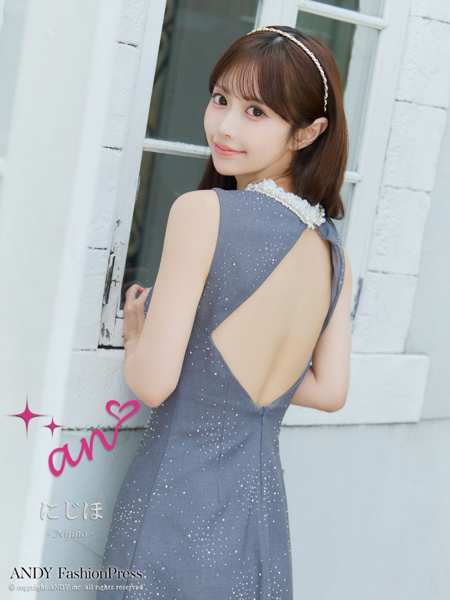 an アン レース襟 ビジューラメ生地 フロントジップ バックオープン セミタイト ミニドレス ワンピース aoc-3881