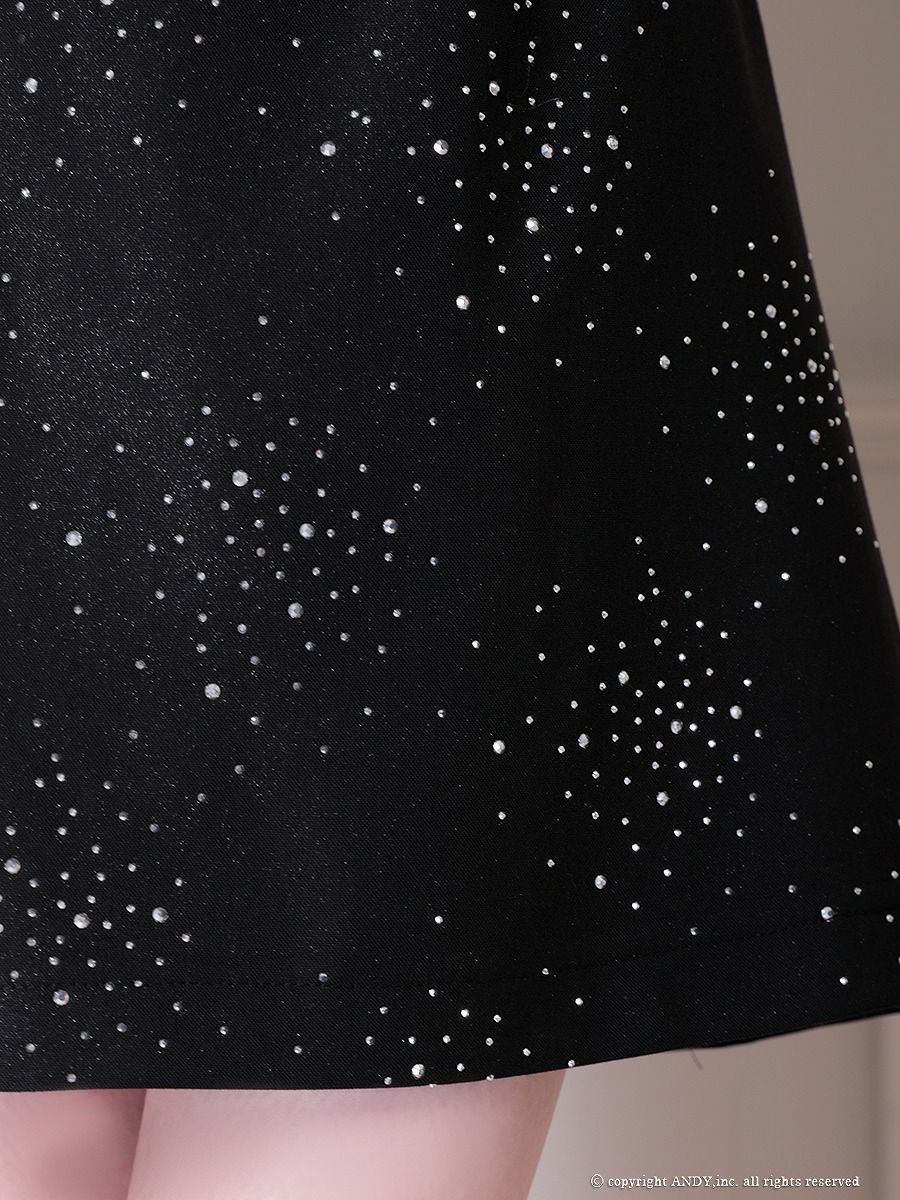 an アン レース襟 ビジューラメ生地 フロントジップ バックオープン セミタイト ミニドレス ワンピース aoc-3881