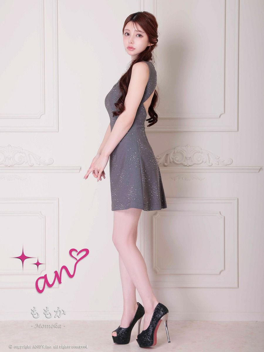 an アン レース襟 ビジューラメ生地 フロントジップ バックオープン セミタイト ミニドレス ワンピース aoc-3881