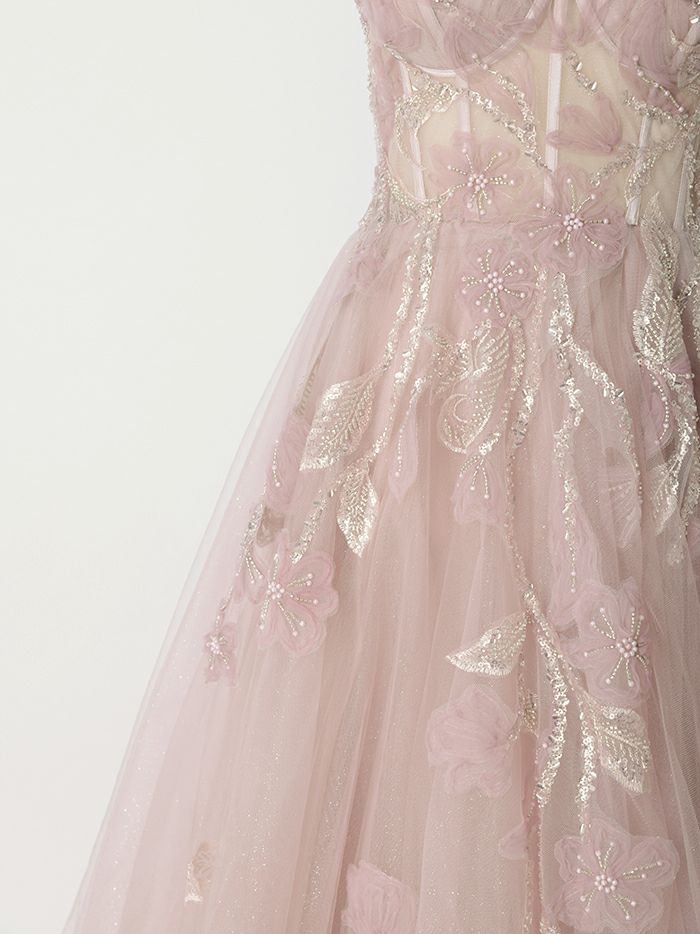 vanityME.couture. バニティミークチュール スパンコール刺繍 フラワーモチーフ スリット入り ベアトップ プリンセス 姫 ロングドレス バースデードレス ブラッシュピンク vctr-l-a1294-2