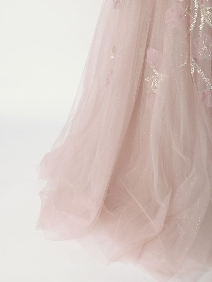 vanityME.couture. バニティミークチュール スパンコール刺繍 フラワーモチーフ スリット入り ベアトップ プリンセス 姫 ロングドレス バースデードレス ブラッシュピンク vctr-l-a1294-2