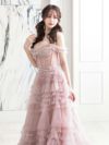 【2点セット】vanityME.couture. バニティミークチュール オフショル チュール ビジューライン ヌードベース リボンショール付き プリンセス 姫 ロングドレス バースデードレス ブラッシュピンク vctr-l-a1150-2