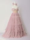 【2点セット】vanityME.couture. バニティミークチュール オフショル チュール ビジューライン ヌードベース リボンショール付き プリンセス 姫 ロングドレス バースデードレス ブラッシュピンク vctr-l-a1150-2