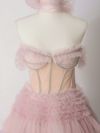 【2点セット】vanityME.couture. バニティミークチュール オフショル チュール ビジューライン ヌードベース リボンショール付き プリンセス 姫 ロングドレス バースデードレス ブラッシュピンク vctr-l-a1150-2