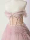 【2点セット】vanityME.couture. バニティミークチュール オフショル チュール ビジューライン ヌードベース リボンショール付き プリンセス 姫 ロングドレス バースデードレス ブラッシュピンク vctr-l-a1150-2