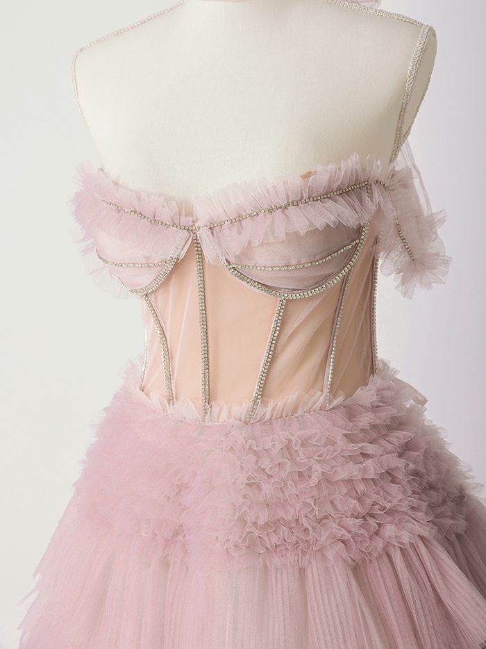【2点セット】vanityME.couture. バニティミークチュール オフショル チュール ビジューライン ヌードベース リボンショール付き プリンセス 姫 ロングドレス バースデードレス ブラッシュピンク vctr-l-a1150-2