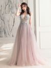 【2点セット】vanityME.couture. バニティミークチュール クリスタルビジュー フラワーモチーフ ショール付き ピンクグラデーション ラメチュール プリンセス 姫 ロングドレス バースデードレス スモーキーブルー vctr-l-a0850