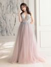 【2点セット】vanityME.couture. バニティミークチュール クリスタルビジュー フラワーモチーフ ショール付き ピンクグラデーション ラメチュール プリンセス 姫 ロングドレス バースデードレス スモーキーブルー vctr-l-a0850