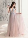 【2点セット】vanityME.couture. バニティミークチュール クリスタルビジュー フラワーモチーフ ショール付き ピンクグラデーション ラメチュール プリンセス 姫 ロングドレス バースデードレス スモーキーブルー vctr-l-a0850