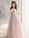 【2点セット】vanityME.couture. バニティミークチュール クリスタルビジュー フラワーモチーフ ショール付き ピンクグラデーション ラメチュール プリンセス 姫 ロングドレス バースデードレス スモーキーブルー vctr-l-a0850