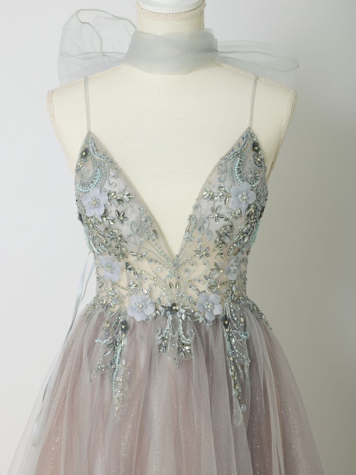 【2点セット】vanityME.couture. バニティミークチュール クリスタルビジュー フラワーモチーフ ショール付き ピンクグラデーション ラメチュール プリンセス 姫 ロングドレス バースデードレス スモーキーブルー vctr-l-a0850
