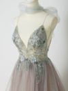 【2点セット】vanityME.couture. バニティミークチュール クリスタルビジュー フラワーモチーフ ショール付き ピンクグラデーション ラメチュール プリンセス 姫 ロングドレス バースデードレス スモーキーブルー vctr-l-a0850