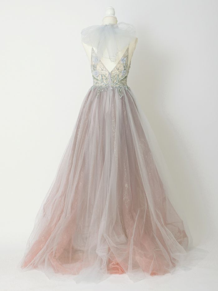 【2点セット】vanityME.couture. バニティミークチュール クリスタルビジュー フラワーモチーフ ショール付き ピンクグラデーション ラメチュール プリンセス 姫 ロングドレス バースデードレス スモーキーブルー vctr-l-a0850