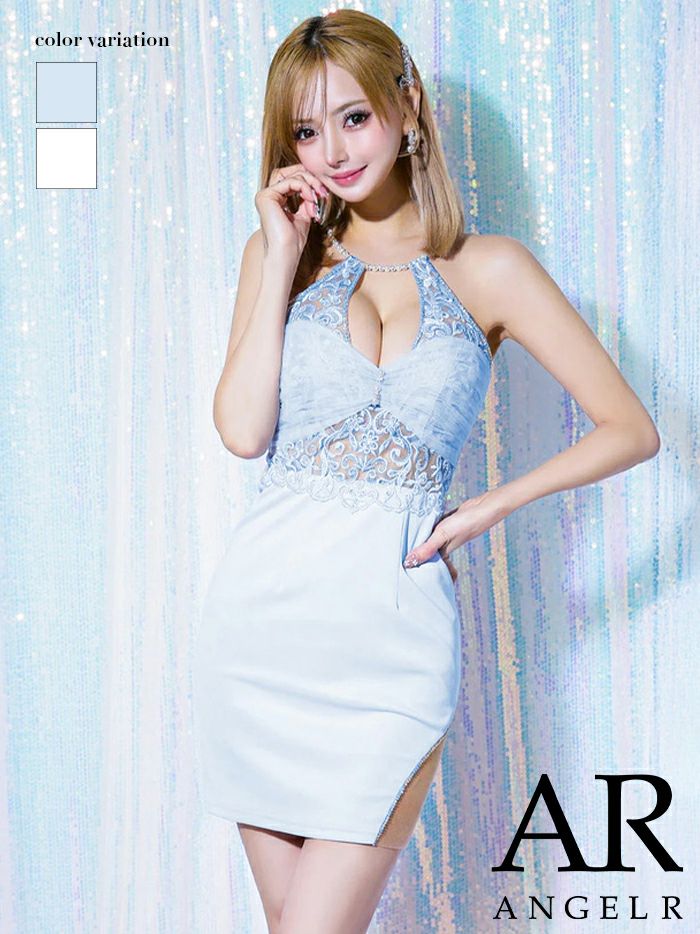 AngelR エンジェルアール ホルターネックパールレースメッシュタイトマイクロミニドレス ar25220-ks