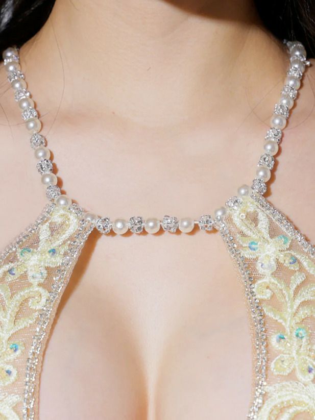 AngelR エンジェルアール ホルターネックパールレースメッシュタイトマイクロミニドレス ar25220