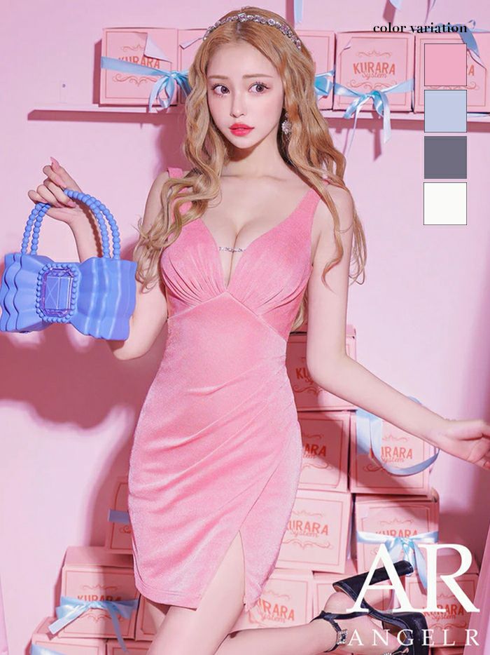 AngelR エンジェルアール ウエストタックバストチェーンＶネックタイトマイクロミニドレス ar25317