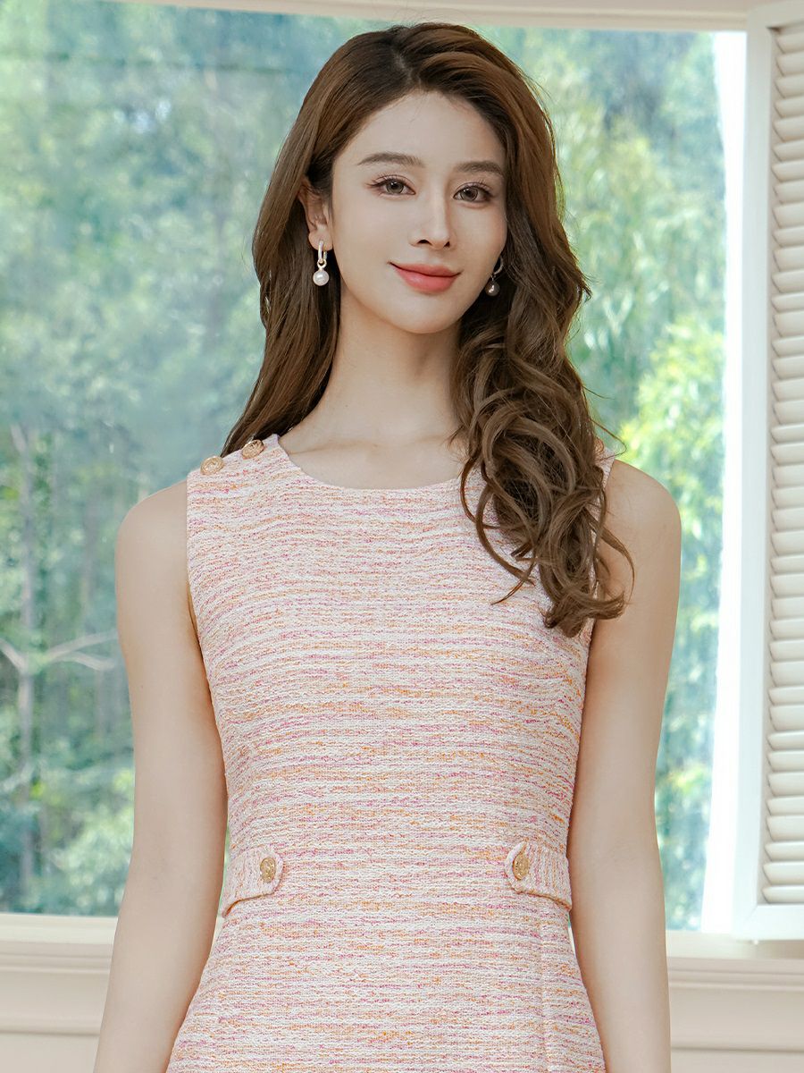 ERUKEI エルケイ シンプル・ノースリーブ・ツイード・タイト・膝丈・ミディアムドレス・ワンピース ek-c2821