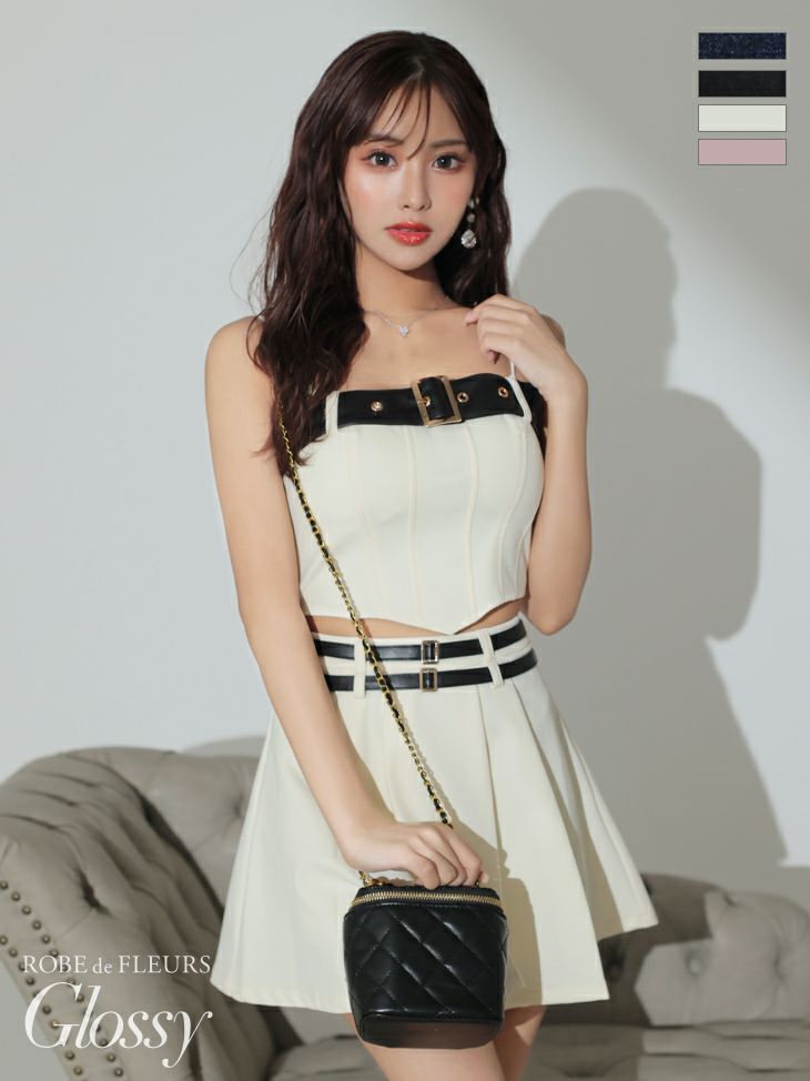 Glossy ローブドフルールグロッシー ハンサムダブルベルトセットアップミニキャバドレス gl3331