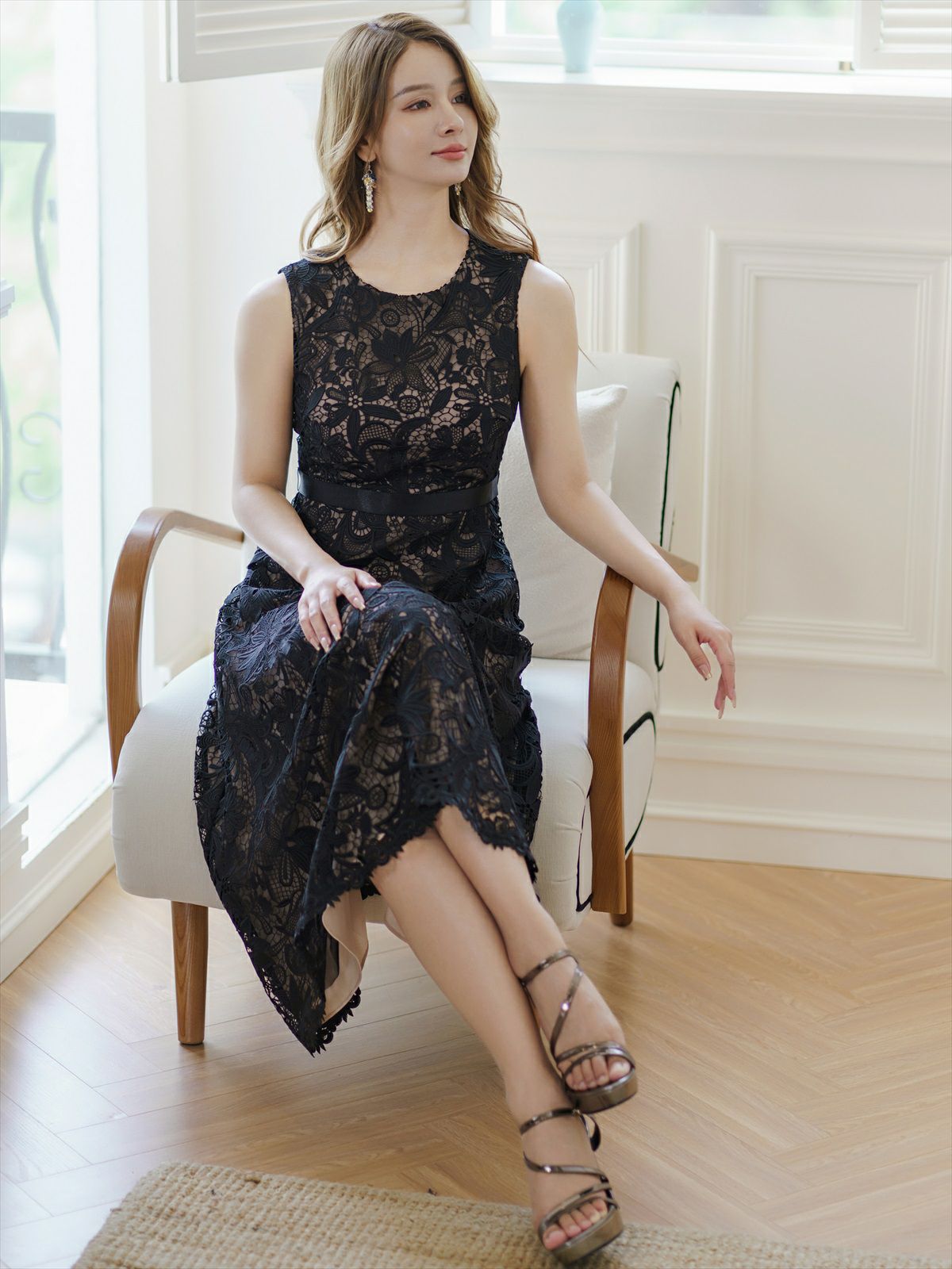 ERUKEI エルケイ 総レース・フラワーレース・ノースリーブ・Aライン・ミディアムドレス・ワンピース ek-c36087