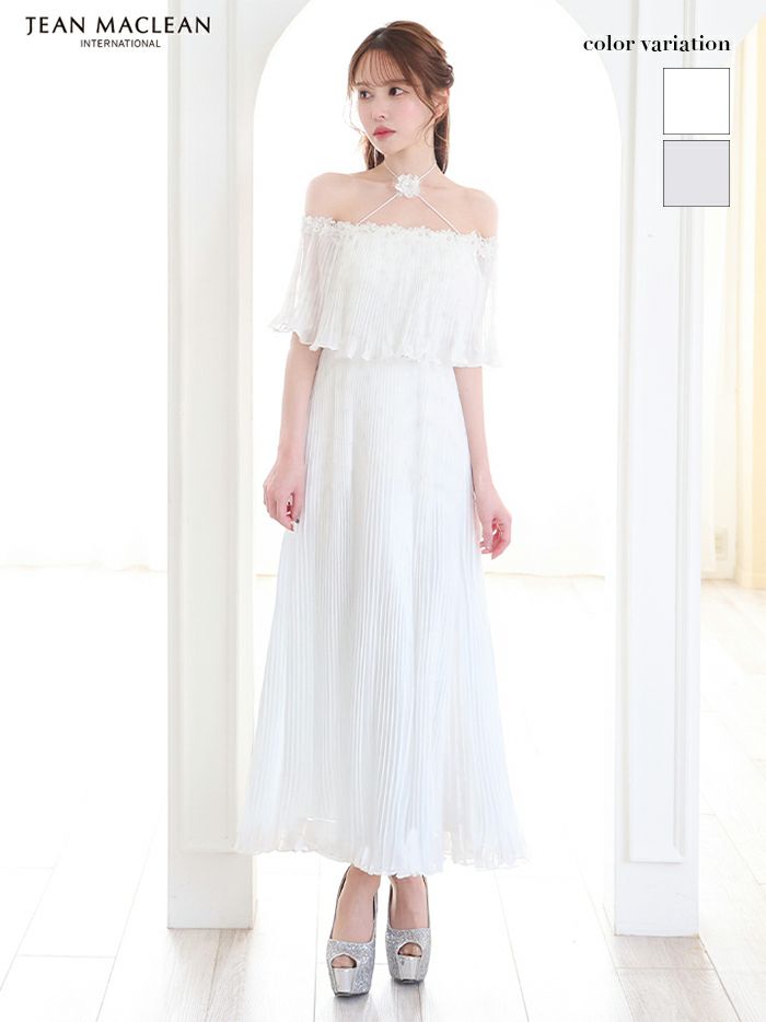 JEAN MACLEAN ジャンマクレーン オフショル/ワンカラー/シフォン/ローズコサージュチョーカー付き/3way/マキシ/フレア/ミディアムドレス ワンピース ja51867-ks