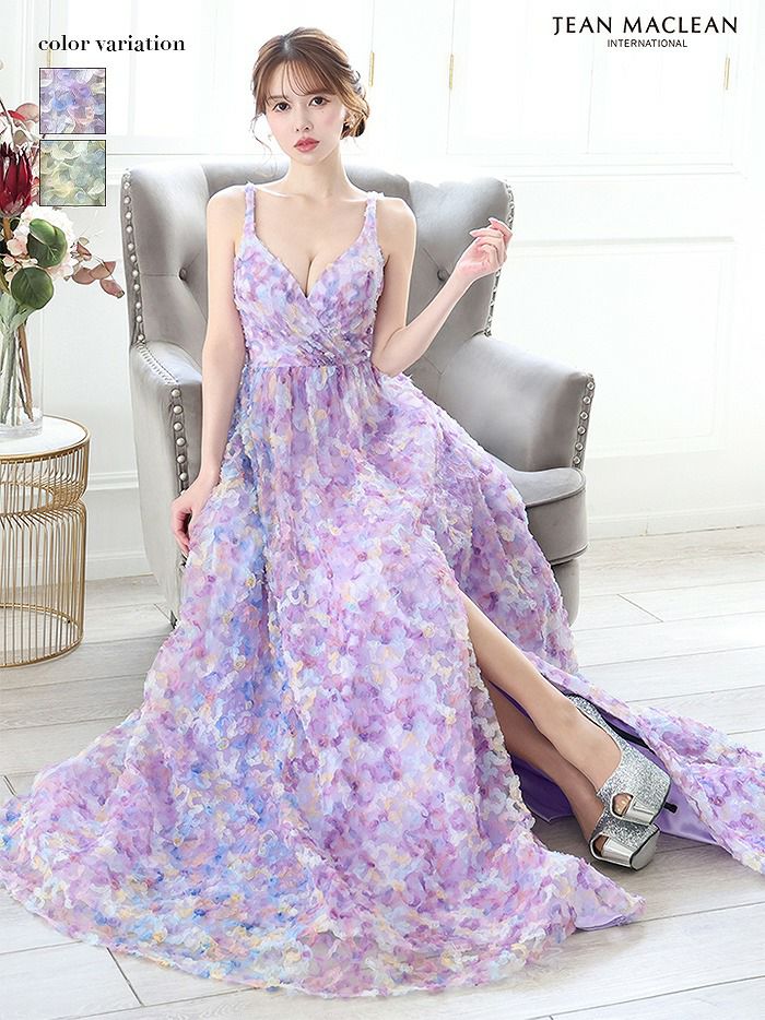 JEAN MACLEAN ジャンマクレーン マルチカラー花柄/3Dグラデーションレース/姫/ロングドレス ja51862