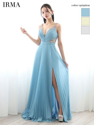 IRMA イルマ ワンカラー/ラメニット/ウエストシアー/ビジュー/スリット