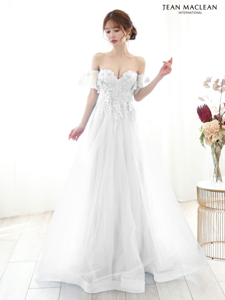 JEAN MACLEAN ジャンマクレーン 立体フラワーモチーフ/ビジュー刺繍/パフスリーブ付き/姫/ロングドレス ja51865