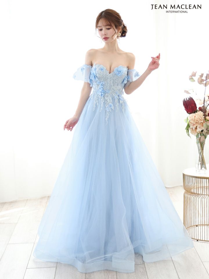 JEAN MACLEAN ジャンマクレーン 立体フラワーモチーフ/ビジュー刺繍/パフスリーブ付き/姫/ロングドレス ja51865