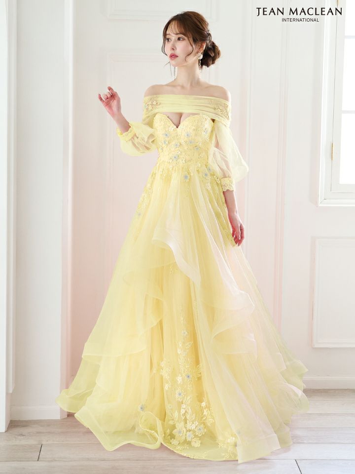 JEAN MACLEAN ジャンマクレーン 立体フラワーモチーフ/オフショル/スリーブ付き/3way/姫/ロングドレス ja51866