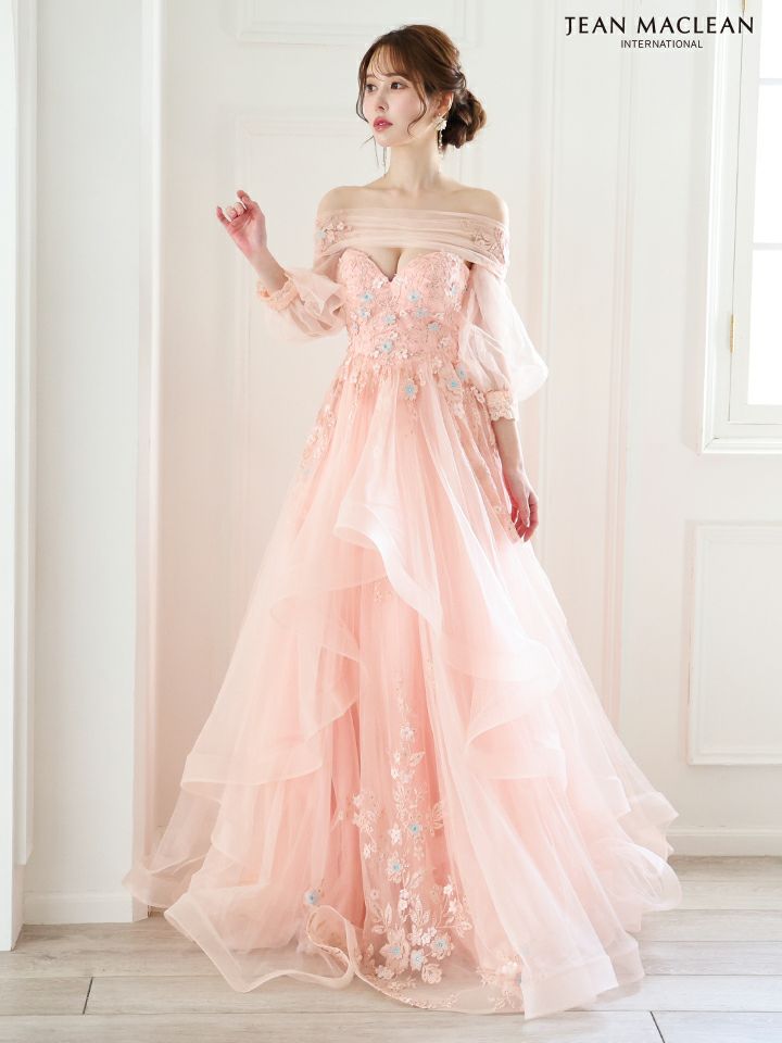 JEAN MACLEAN ジャンマクレーン 立体フラワーモチーフ/オフショル/スリーブ付き/3way/姫/ロングドレス ja51866