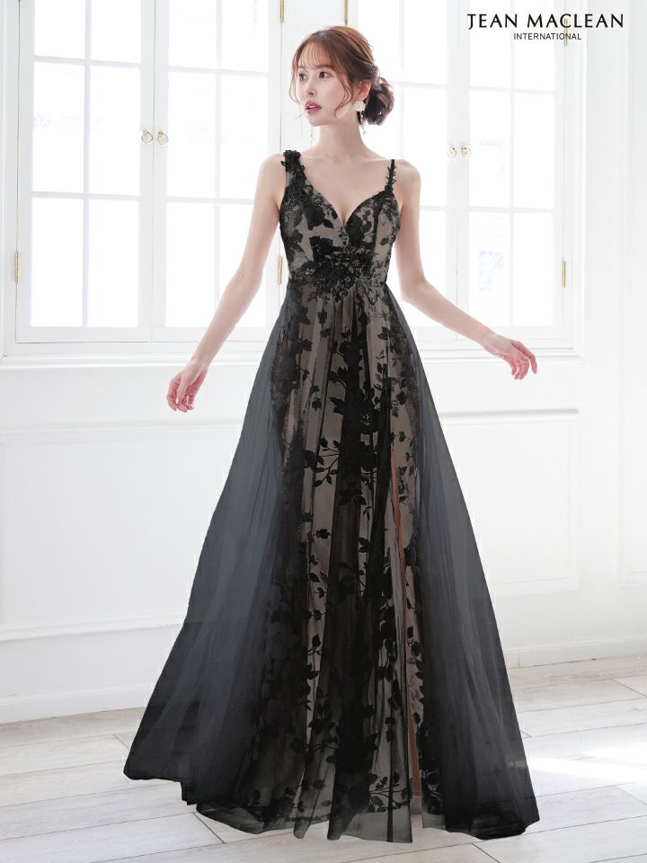 JEAN MACLEAN ジャンマクレーン フラワー総レース/ヌードベース/スリット入り/チュール/姫/ロングドレス ja51863