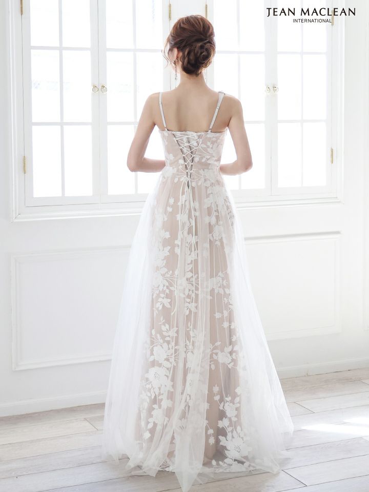 JEAN MACLEAN ジャンマクレーン フラワー総レース/ヌードベース/スリット入り/チュール/姫/ロングドレス ja51863