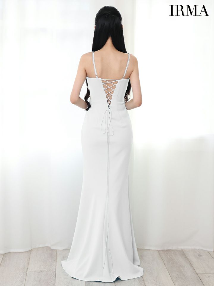 IRMA イルマ ワンカラー/フラワーモチーフビジュー/カットアウト/スリット入り/タイトロングドレス ir51817-c