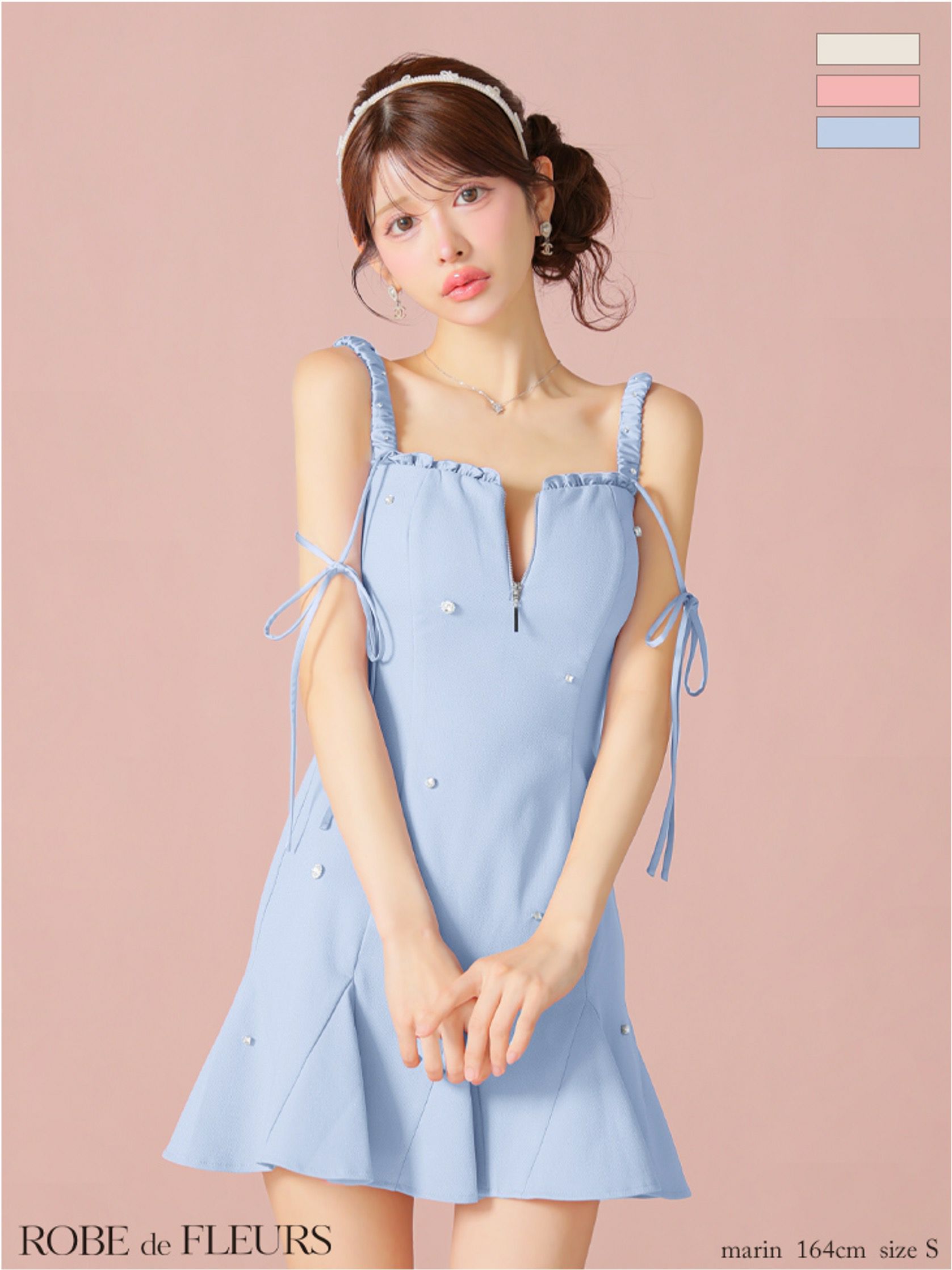 ROBE de FLEURS ローブドフルール ビジューセミフレアミニキャバドレス fm4102-c