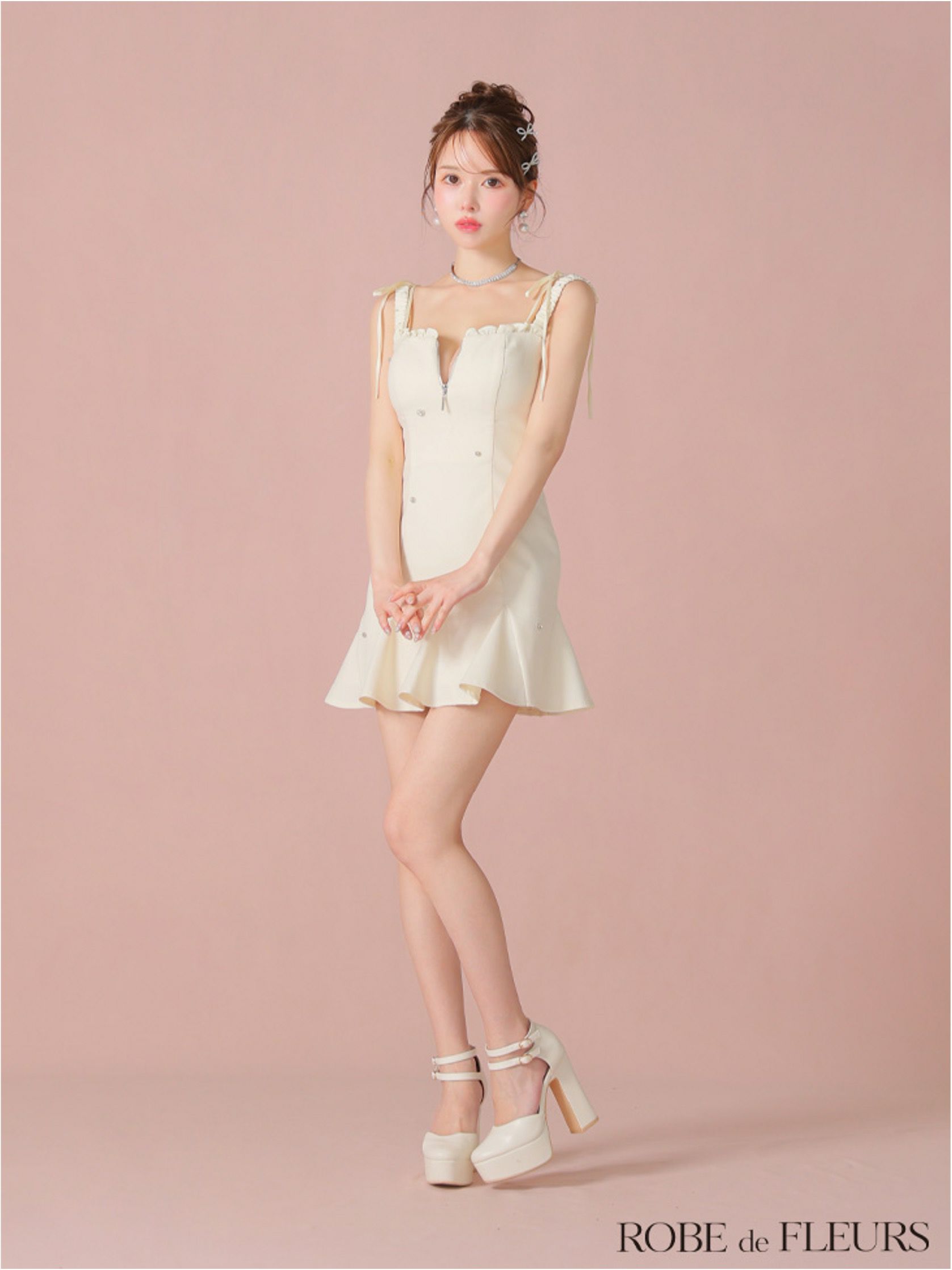 ROBE de FLEURS ローブドフルール ビジューセミフレアミニキャバドレス fm4102-c