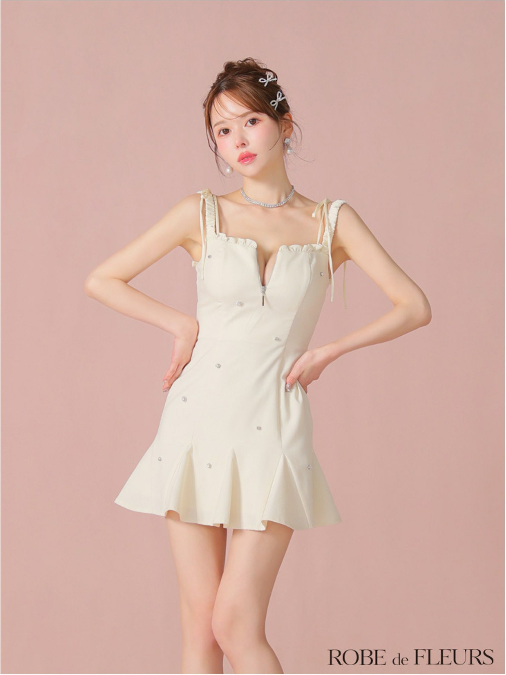 ROBE de FLEURS ローブドフルール ビジューセミフレアミニキャバドレス fm4102-c