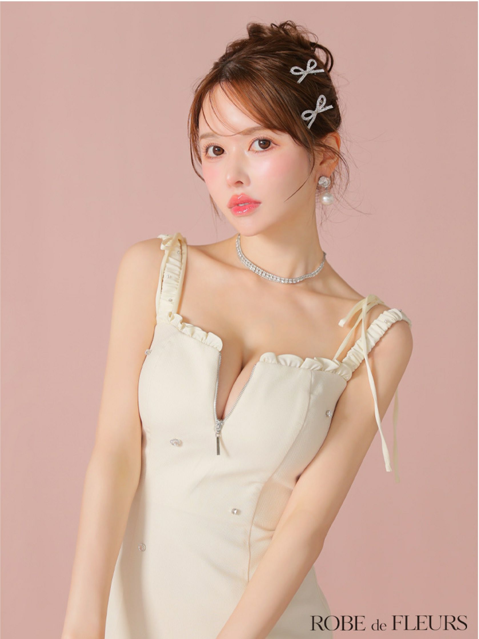 ROBE de FLEURS ローブドフルール ビジューセミフレアミニキャバドレス fm4102-c